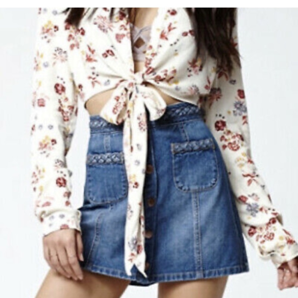 Kendall + Kylie Braided Snap Front Denim Skirt